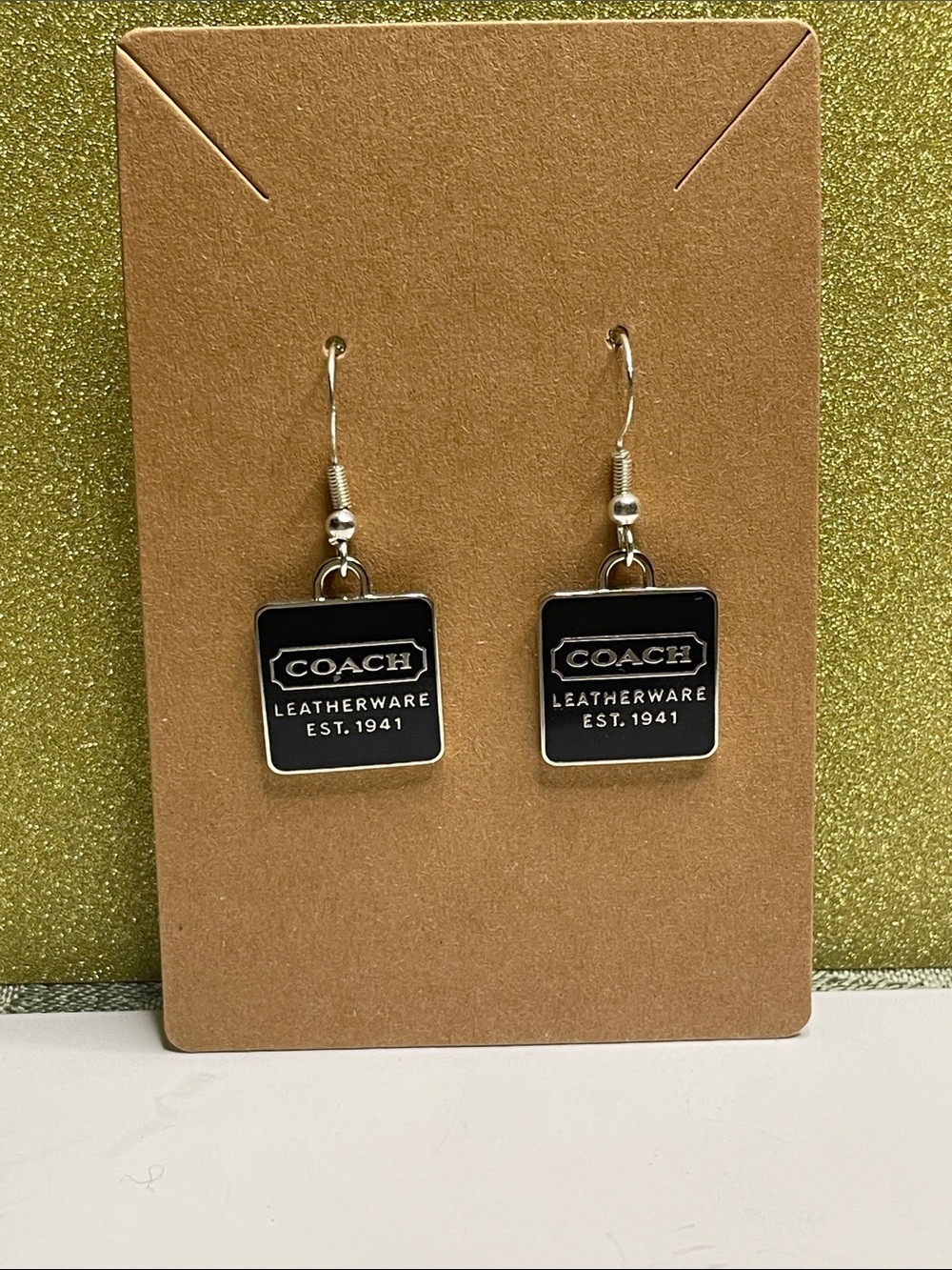 Coach Black and Silver Square Logo Drop Earrings - Picture 6 of 6